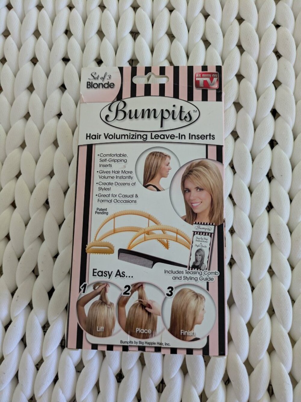 Bumpits Hair Volumizing Insert Set of 3 Blonde Plastic Curved